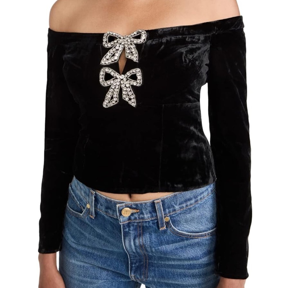 Self Portrait Velvet Bow Top